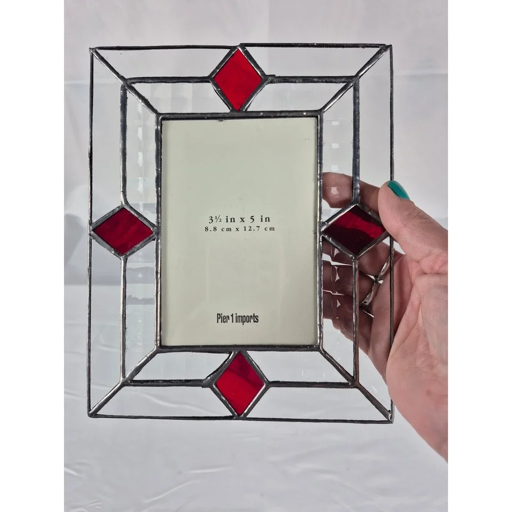 Vintage Pier 1 Imports Stained Glass Picture Frame Beveled Glass Red Accent